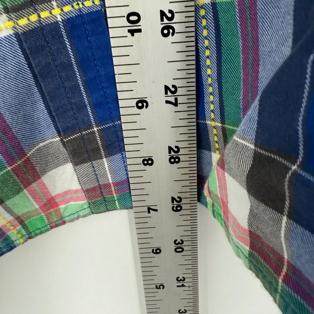 Talbots Woman 2X Blue Plaid Button Down Long Sleeve Cotton Shirt‎ Top